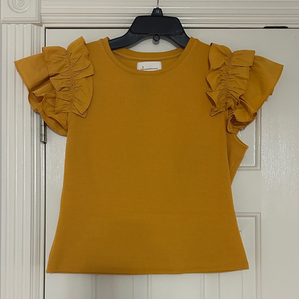 Anthropologie womens, size medium, Mustard Ruffle Top